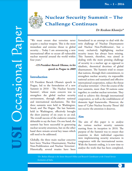 Nuclear Security Summit The Challenge Continues (Vol No. 1- 2016)